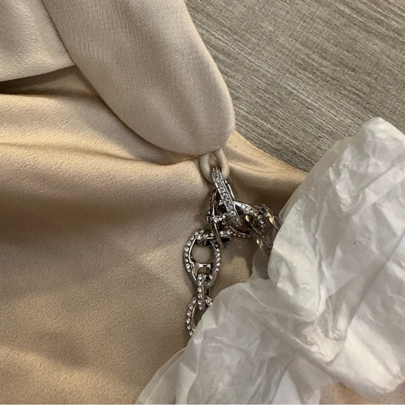 NWT | Jonathan Simkhai Caitlyn Draped Shoulder Champagne Crystal Chain Gown Sz 0 - Picture 7 of 8